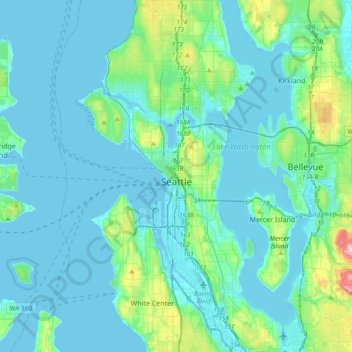 Topografische Karte Seattle, Höhe, Relief
