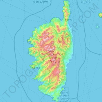 Topografische Karte Korsika, Höhe, Relief