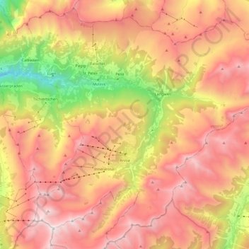 Topografische Karte Arosa, Höhe, Relief