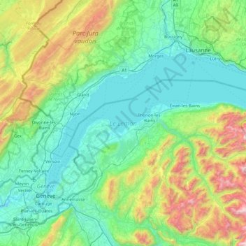 Topografische Karte Genfersee, Höhe, Relief