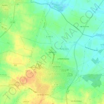 Topografische Karte Romagné, Höhe, Relief