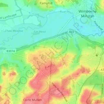 Topografische Karte East End, Höhe, Relief