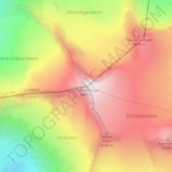 Topografische Karte Großvenediger, Höhe, Relief