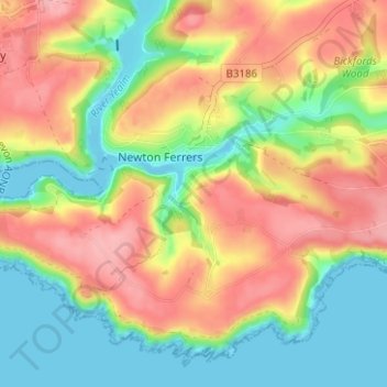 Topografische Karte Noss Mayo, Höhe, Relief