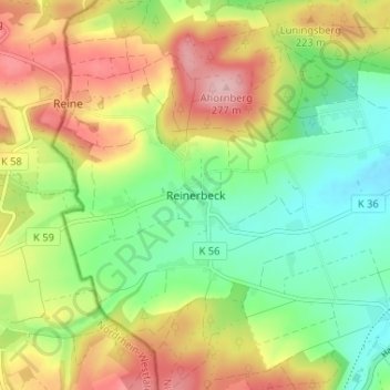 Topografische Karte Reinerbeck, Höhe, Relief