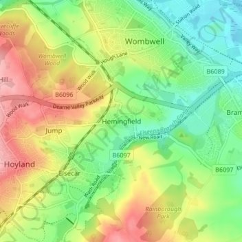 Topografische Karte Hemingfield, Höhe, Relief
