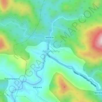 Topografische Karte Angamoozhy, Höhe, Relief