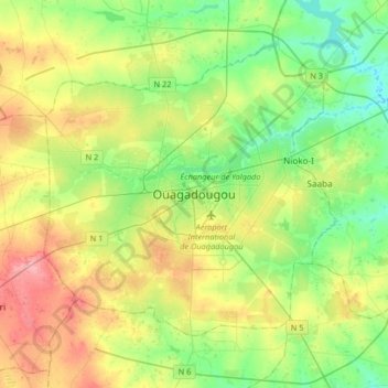 Topografische Karte Ouagadougou, Höhe, Relief