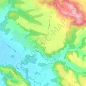 Topografische Karte Biéou, Höhe, Relief