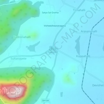Topografische Karte Nandi, Höhe, Relief