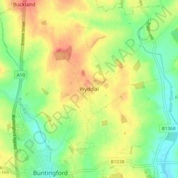 Topografische Karte Wyddial, Höhe, Relief