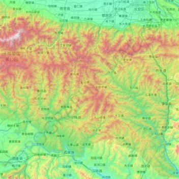 Topografische Karte 宁陕县, Höhe, Relief