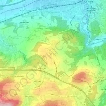 Topografische Karte Gerlikon, Höhe, Relief