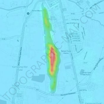 Topografische Karte Bukit Lagi, Höhe, Relief