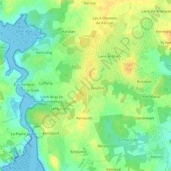 Topografische Karte Kerzuc, Höhe, Relief