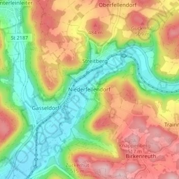 Topografische Karte Niederfellendorf, Höhe, Relief
