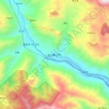 Topografische Karte 大川镇, Höhe, Relief