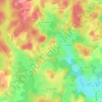 Topografische Karte Job, Höhe, Relief