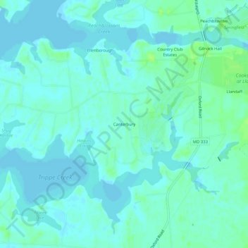 Topografische Karte Canterbury, Höhe, Relief