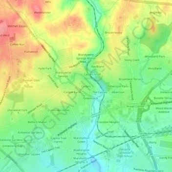 Topografische Karte Cedars, Höhe, Relief