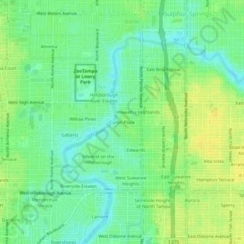 Topografische Karte Curlin Place, Höhe, Relief