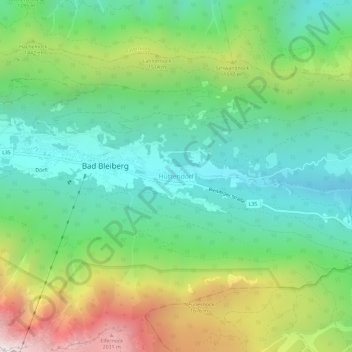 Topografische Karte Hüttendorf, Höhe, Relief