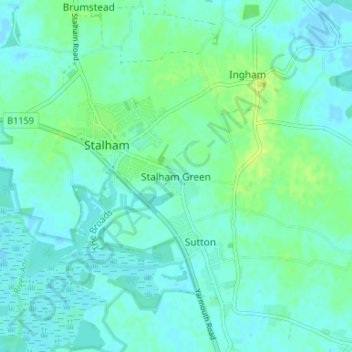 Topografische Karte Stalham Green, Höhe, Relief