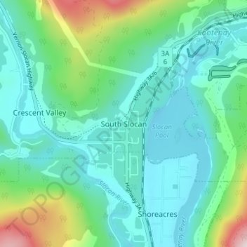 Topografische Karte South Slocan, Höhe, Relief