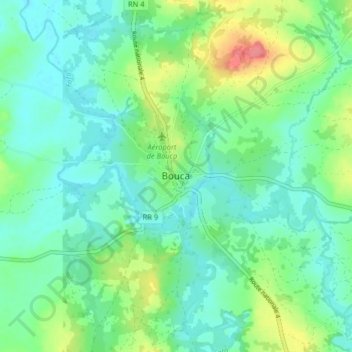 Topografische Karte Bouca, Höhe, Relief