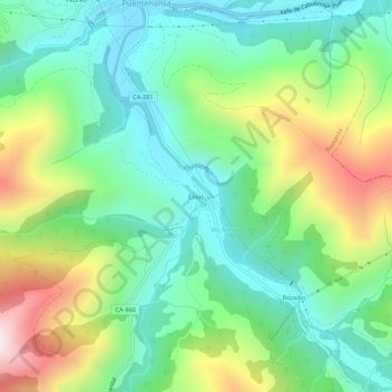 Topografische Karte Cosío, Höhe, Relief