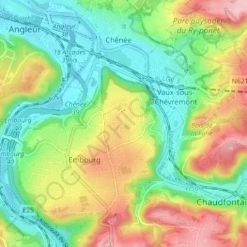 Topografische Karte Mehagne, Höhe, Relief