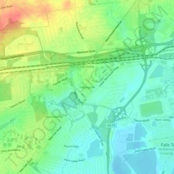 Topografische Karte Fallsington, Höhe, Relief