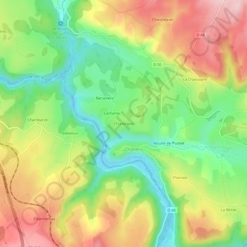 Topografische Karte Chantegrel, Höhe, Relief