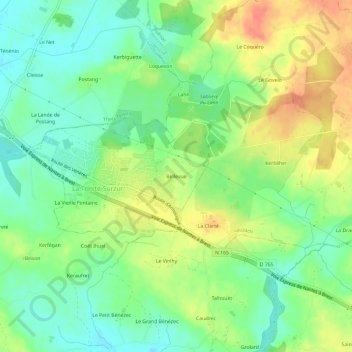 Topografische Karte Bellevue, Höhe, Relief