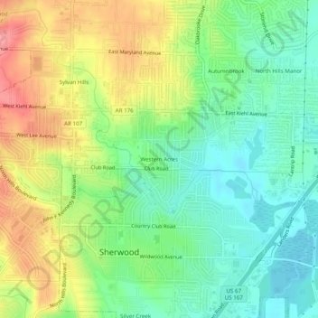 Topografische Karte Western Acres, Höhe, Relief