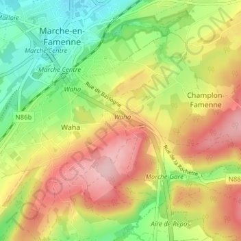 Topografische Karte Hollogne, Höhe, Relief