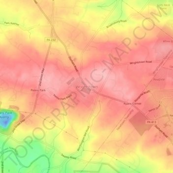 Topografische Karte Wrightstown, Höhe, Relief