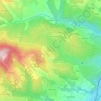 Topografische Karte Les Heures, Höhe, Relief