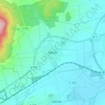 Topografische Karte Mehle, Höhe, Relief