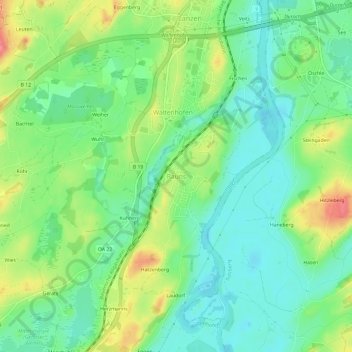 Topografische Karte Rauns, Höhe, Relief