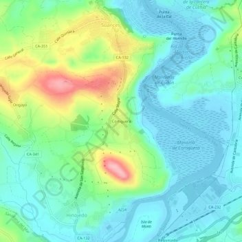 Topografische Karte Cortiguera, Höhe, Relief