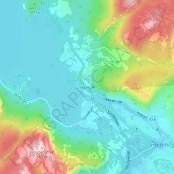 Topografische Karte Treungen, Höhe, Relief