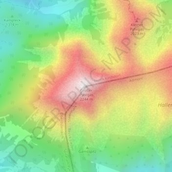 Topografische Karte Großer Pyhrgas, Höhe, Relief