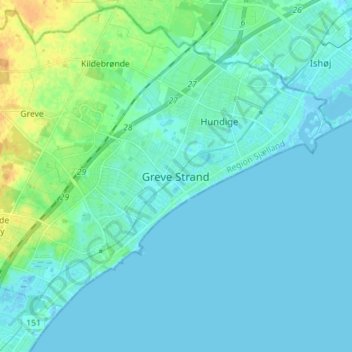 Topografische Karte Greve, Höhe, Relief