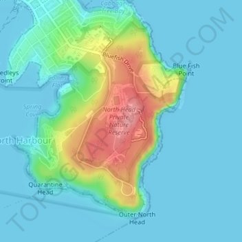 Topografische Karte North Head, Höhe, Relief