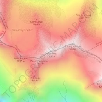 Topografische Karte Vogelberg, Höhe, Relief