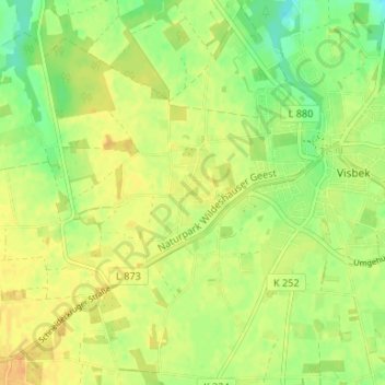 Topografische Karte Erlte, Höhe, Relief