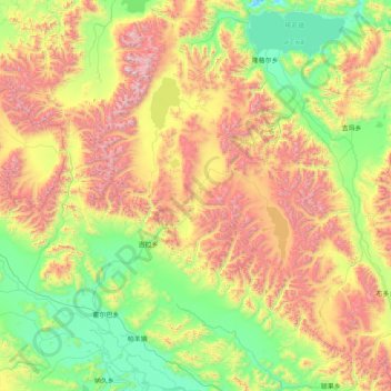 Topografische Karte Zhongba, Höhe, Relief