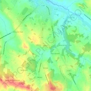 Topografische Karte Milleau, Höhe, Relief