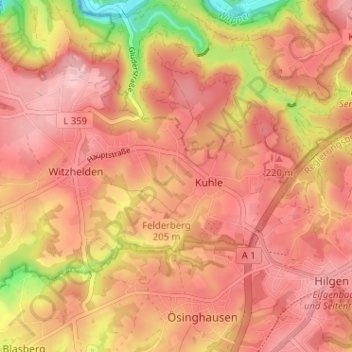 Topografische Karte Bern, Höhe, Relief